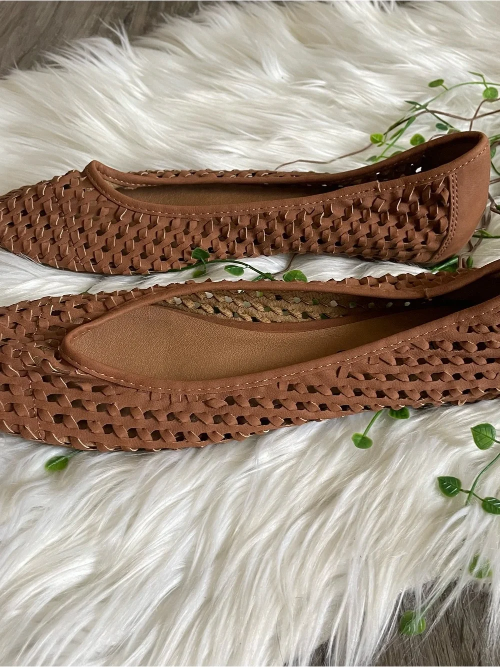 Lucky Brand Eisadora Woven Ballet Flats Camel Tan Brown Size 10 M Vegan